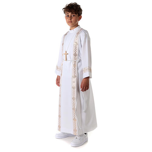 Holy Communion dress with golden hem and high collar 7