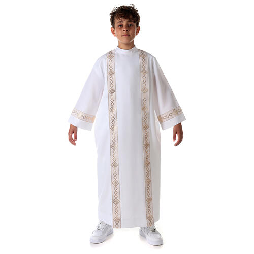 Holy Communion dress with golden hem and high collar 11