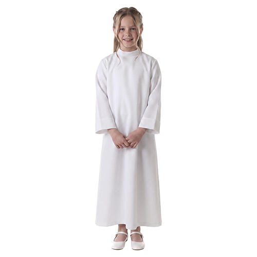 Erstkommunionalbe aus Polyester ausgestellt mit hohem Stehkragen 1