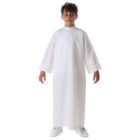 First communion dress in polyester flared with high collar