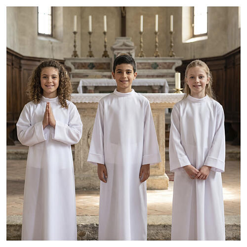 First communion dress in polyester flared with high collar 2