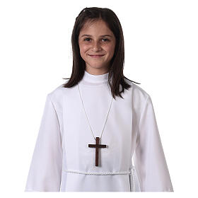 First communion dress in polyester with two pleats and high collar