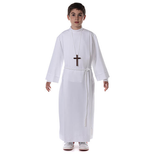 First communion dress in polyester with two pleats and high collar 3