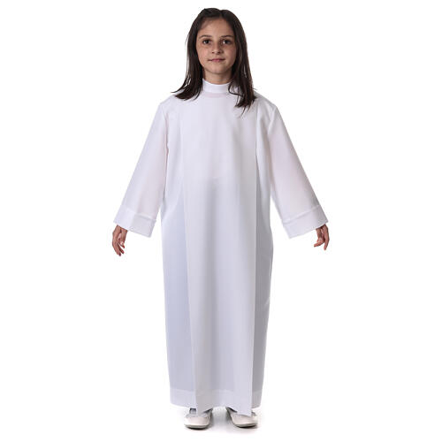 First communion dress in polyester with two pleats and high collar 4
