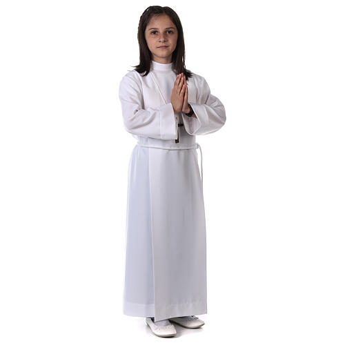 First communion dress in polyester with two pleats and high collar 9