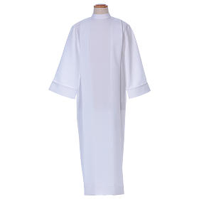 Túnicas Primeira Comunhão: Alva Primeira Comunhão poliéster duas pregas gola alta