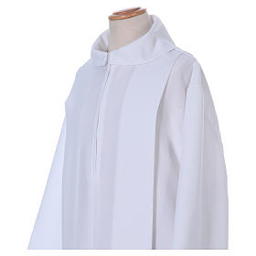 First Communion Albs: First communion dress in polyester with two pleats and fake hood