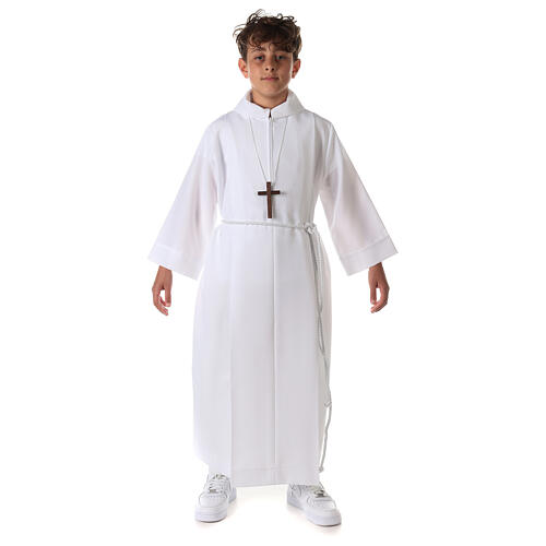 First communion dress in polyester with two pleats and fake hood 4