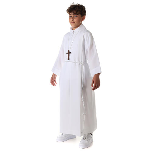 First communion dress in polyester with two pleats and fake hood 6