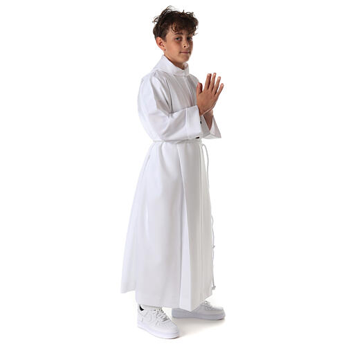 First communion dress in polyester with two pleats and fake hood 8