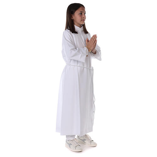 First communion dress in polyester with two pleats and fake hood 9
