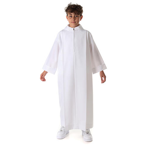 First communion dress in polyester with two pleats and fake hood 10