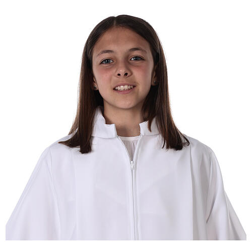 First communion dress in polyester with two pleats and fake hood 12
