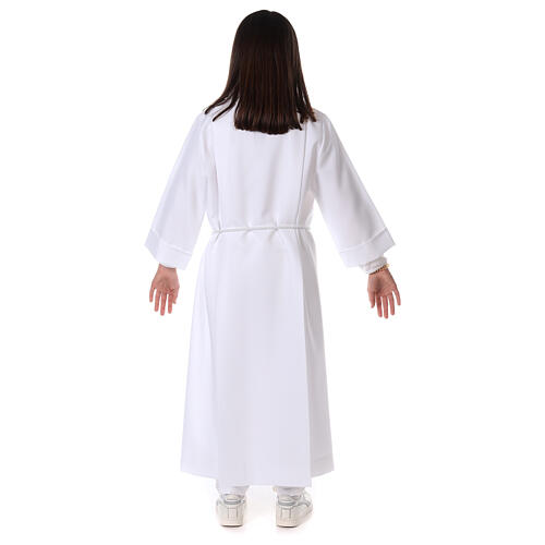 First communion dress in polyester with two pleats and fake hood 13