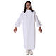 First communion dress in polyester with two pleats and fake hood s1
