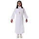 First communion dress in polyester with two pleats and fake hood s3