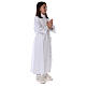 First communion dress in polyester with two pleats and fake hood s9