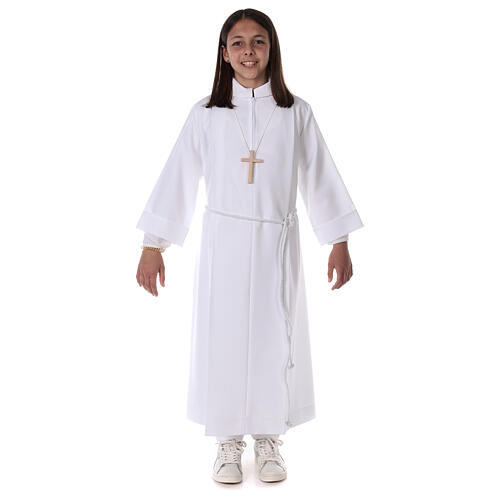 First Holy Communion dress in polyester with two pleats and fake hood 7