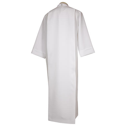 First communion dress in polyester with scapular, golden hem and high collar 2