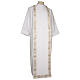 First communion dress in polyester with scapular, golden hem and high collar s1