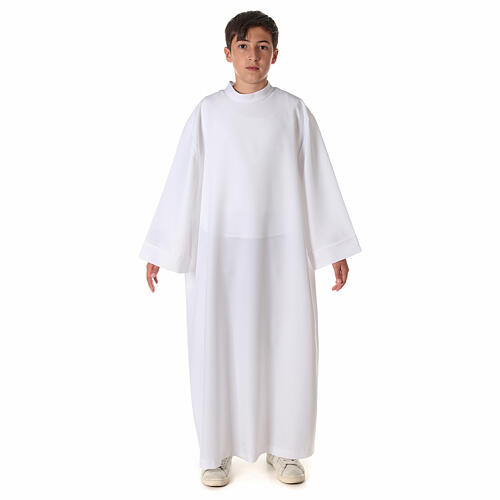 Erstkommunionalbe aus Polyester Skapulier mit Goldborte und niedrigem Stehkragen 10