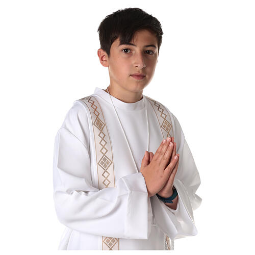 First communion alb in polyester scapular with gold decoration 5