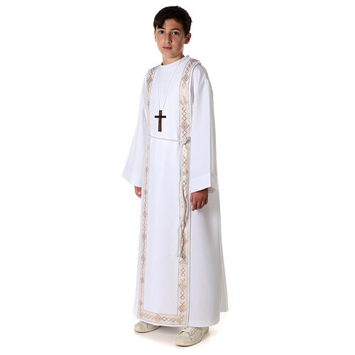 First communion alb in polyester scapular with gold decoration 7