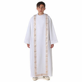 Aube de Première Communion polyester scapulaire bord or col rond