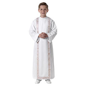 Aube de Première Communion polyester scapulaire bord or col rond
