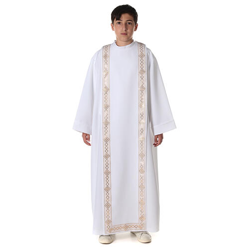 Polyester first communion alb with trimmed scapular 1