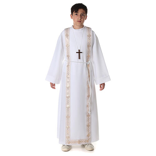 Polyester first communion alb with trimmed scapular 3