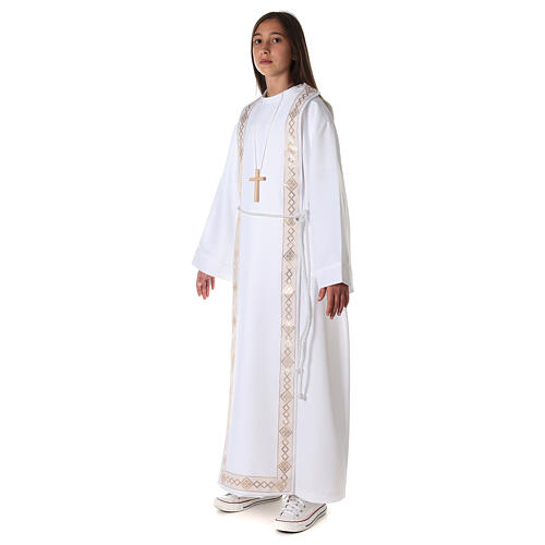 Polyester first communion alb with trimmed scapular 4