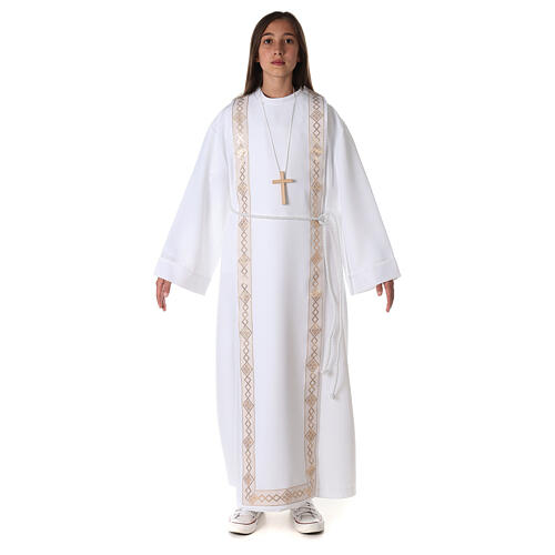 Polyester first communion alb with trimmed scapular 6