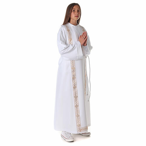 Polyester first communion alb with trimmed scapular 6