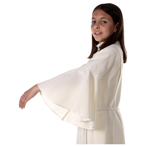 Ivory First Communion alb, white embroidery, for girl 4