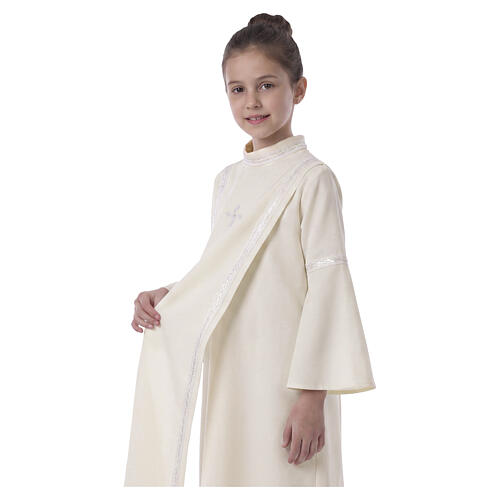 Ivory First Communion alb, white embroidery, for girl 7