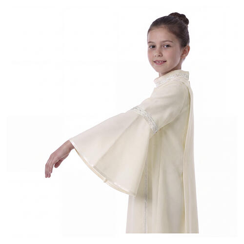 Ivory First Communion alb, white embroidery, for girl 8