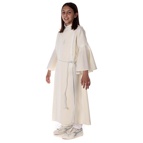 Aube Première Communion couleur ivoire broderie blanche pour fille 8