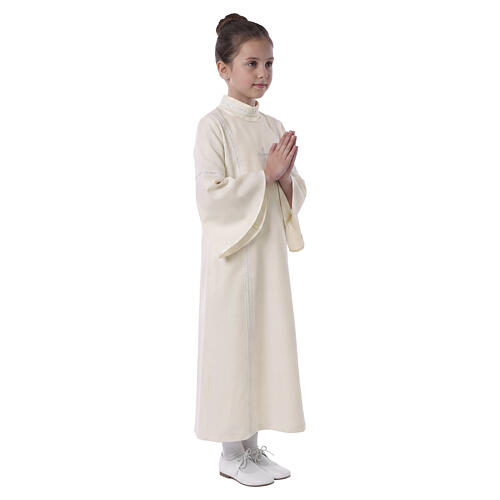 Aube Première Communion couleur ivoire broderie blanche pour fille 5