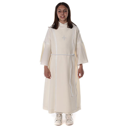 Túnica Primeira Comunhão cor de marfim bordado branco para menina 6