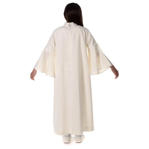 Túnica Primeira Comunhão cor de marfim bordado branco para menina 12