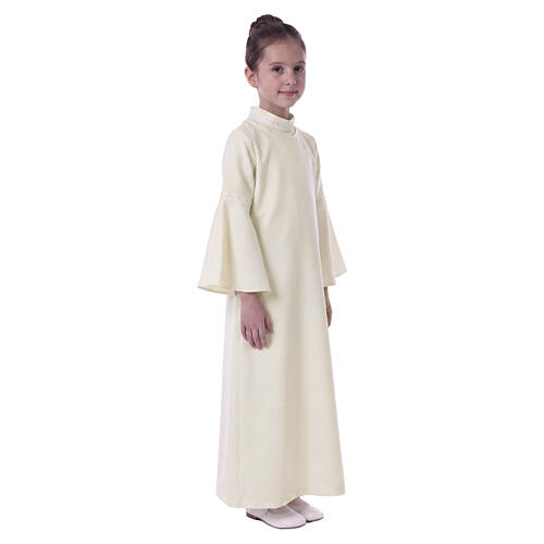 Túnica Primeira Comunhão cor de marfim bordado branco para menina 10