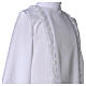 First Communion alb with pleats, bow belt and passementerie with rose pattern s6