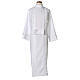 First Communion alb with pleats, bow belt and passementerie with rose pattern s1