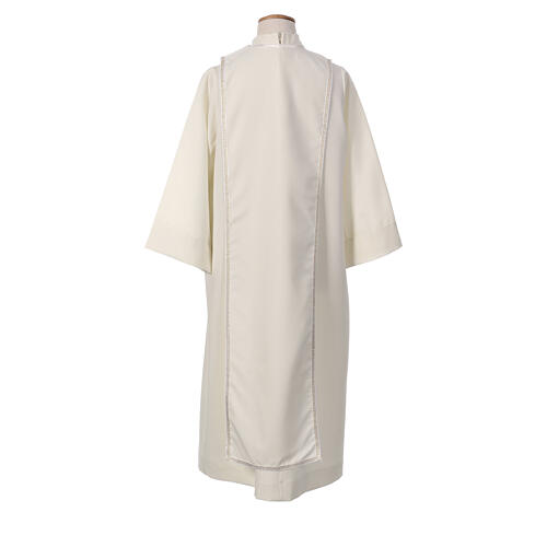 Ivory First Communion alb with scapular, white and golden braided border and golden host embroidery, CocoCler 8