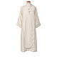 Ivory First Communion alb with scapular, white and golden braided border and golden host embroidery, CocoCler s1