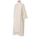 Ivory First Communion alb with scapular, white and golden braided border and golden host embroidery, CocoCler s3