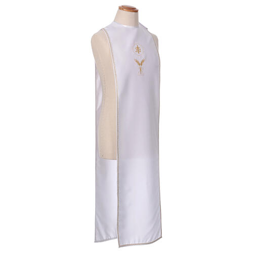 White First Communion alb with scapular, white and golden braided border and golden host embroidery, CocoCler 6