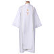 White First Communion alb with scapular, white and golden braided border and golden host embroidery, CocoCler s1