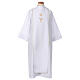 White First Communion alb with scapular, white and golden braided border and golden host embroidery, CocoCler s1